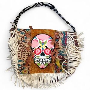 RARE Keep it Gypsy Hobo Boho Hippie Shoulder Hand Bag Purse Fringe Tassel Skull